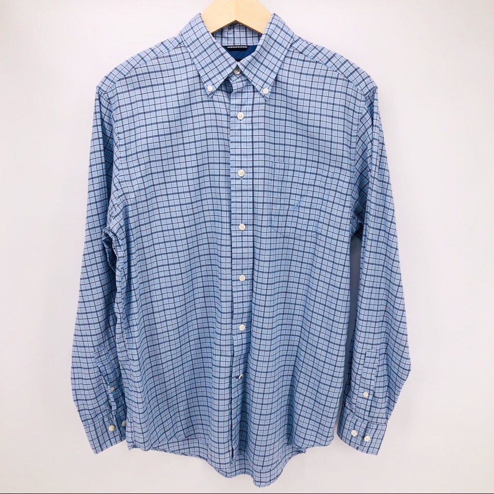 Nautica Blue White Plaid Dress Shirt Button Down M